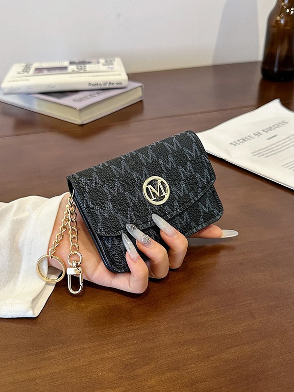 Monogram Keychain Leather - Retro Monogram Print Faux Leather Card
