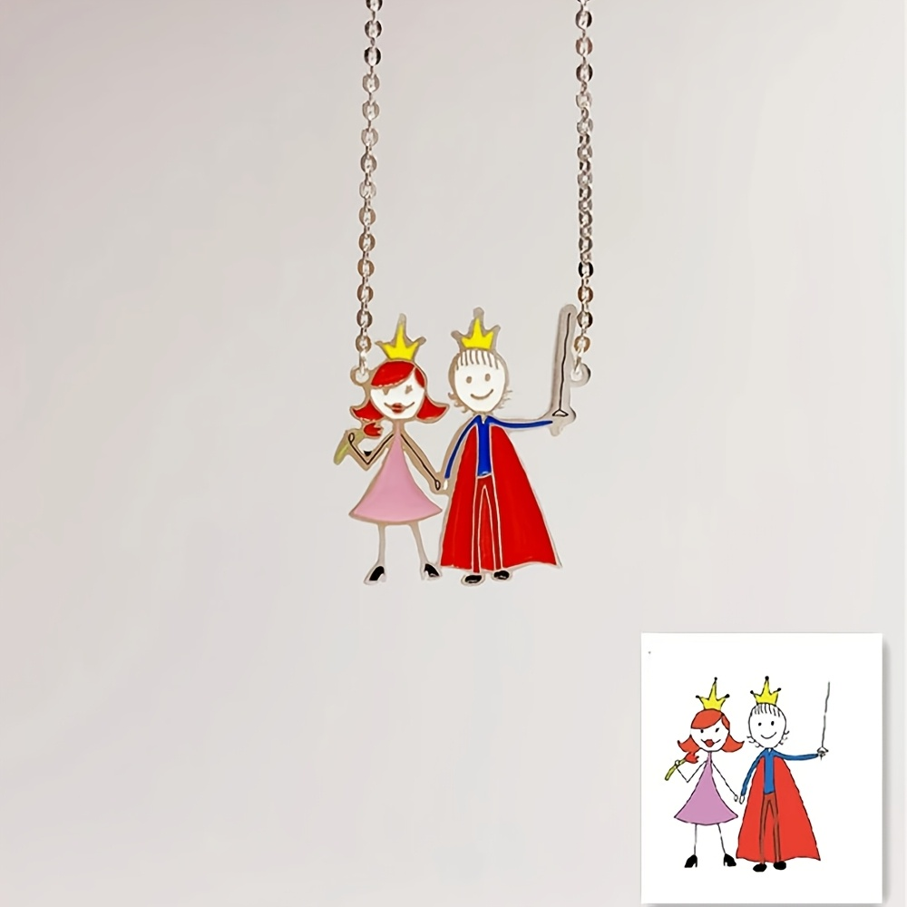 Name Necklace Custom - Custom Enamel Pendant Necklace Children's Drawing