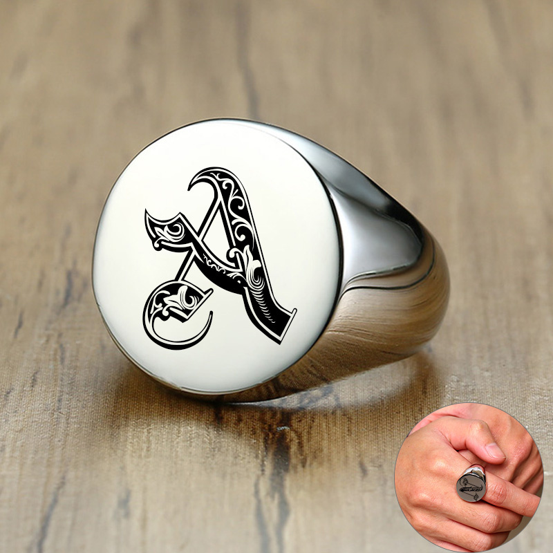 Initial Ring Custom - Vnox Stylish Pattern Font Initial Stamp