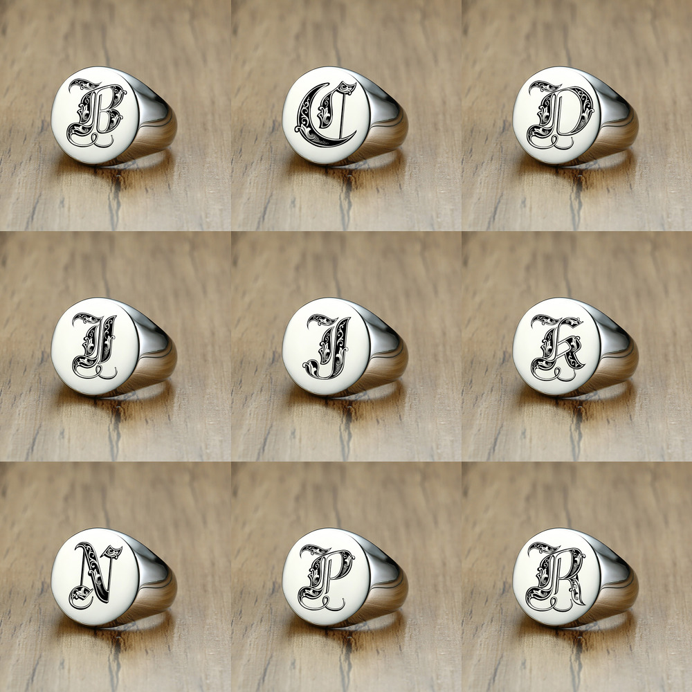 Vnox Stylish Pattern Font Init - Initial Ring Custom recension och pris